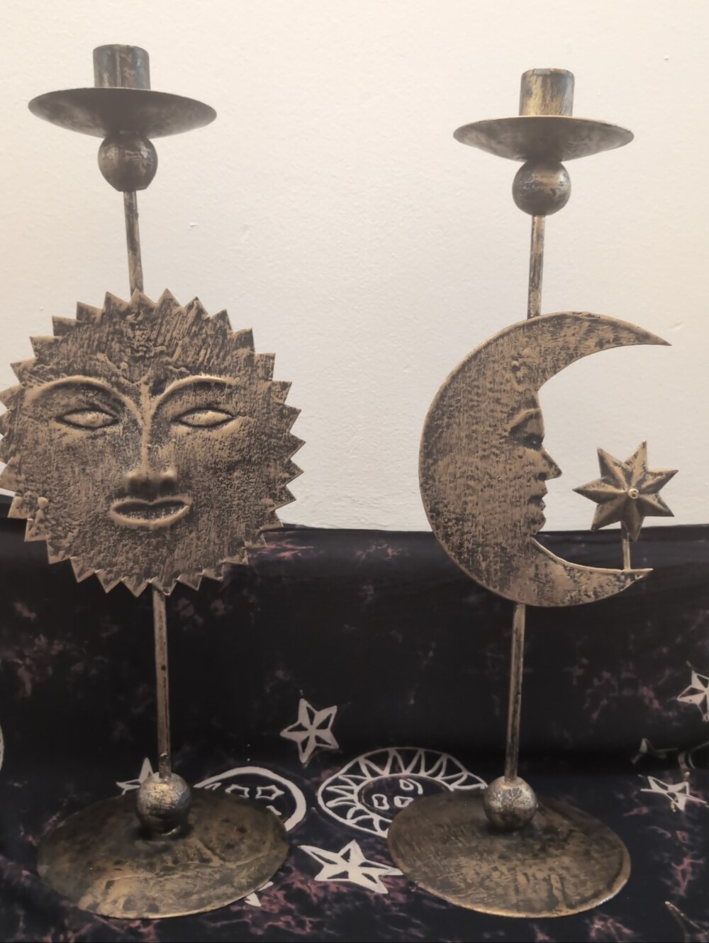 Set of 2 vintage 90s gold tone metal celestial whimsigoth candle holders